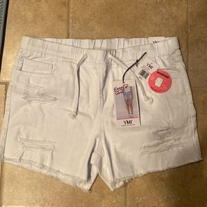 YMI white denim jogger shorts